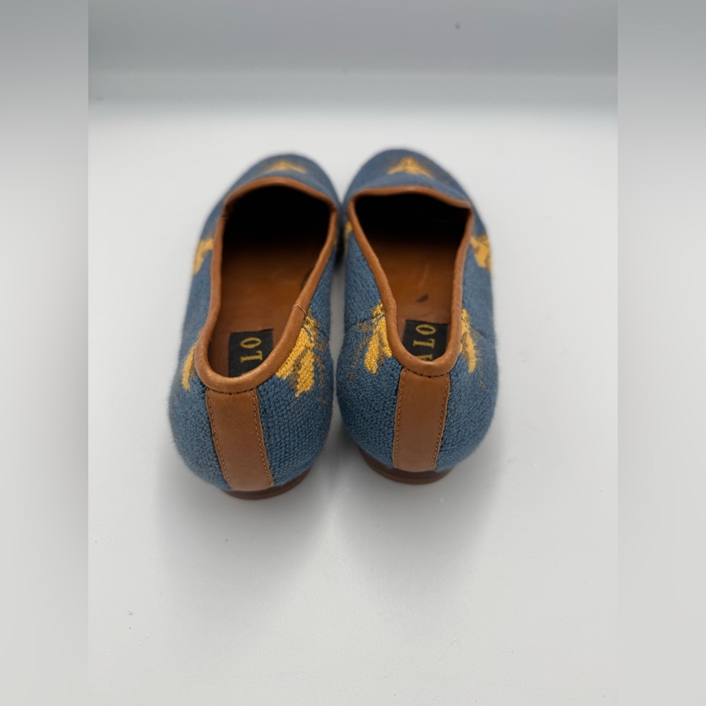 Zalo Blue Floral Needlepoint Loafers with Tan Trim - Picture 4 of 7